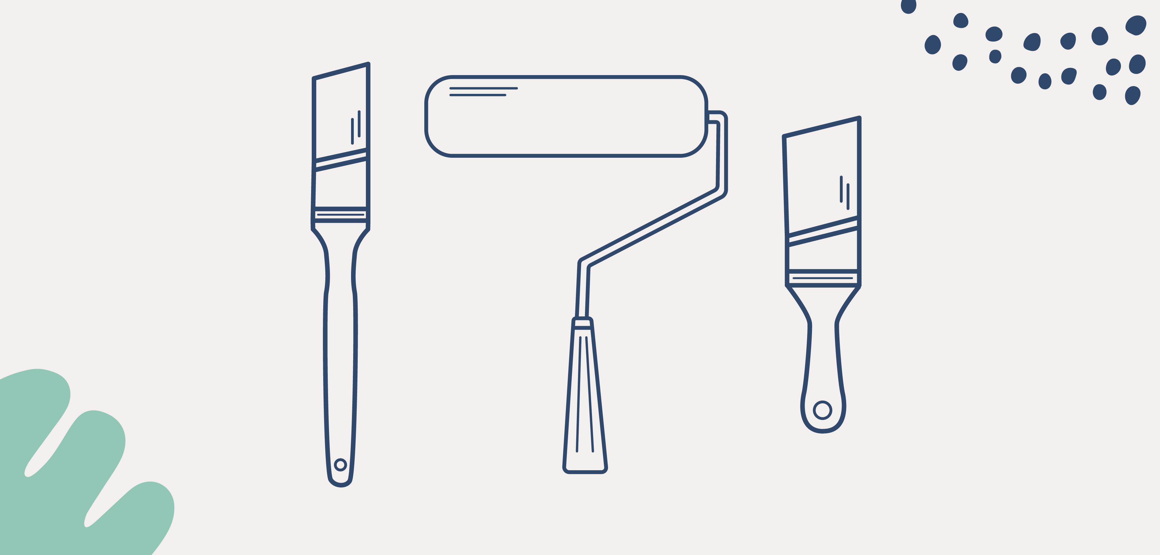 Illustration showing two paint brushes and a paint roller