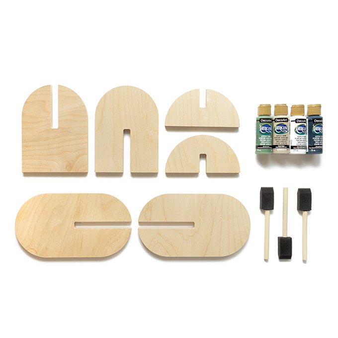 Unfinished kit components for Mid-century Tabletop Decor Kit with Scandi Palette