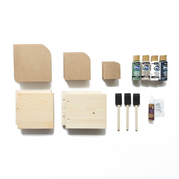 Unfinished kit components for Squared Arch Bookend Kit with Scandi Palette