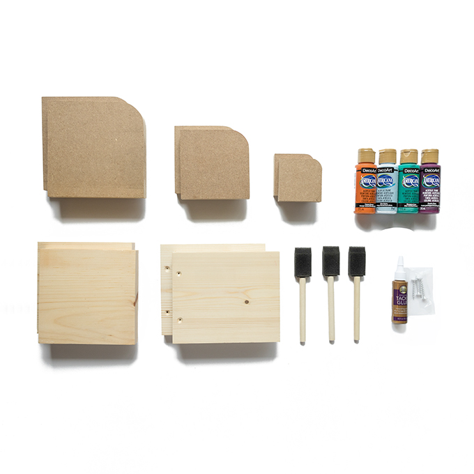 Unfinished kit components for Squared Arch Bookend Kit with Eclectic Palette