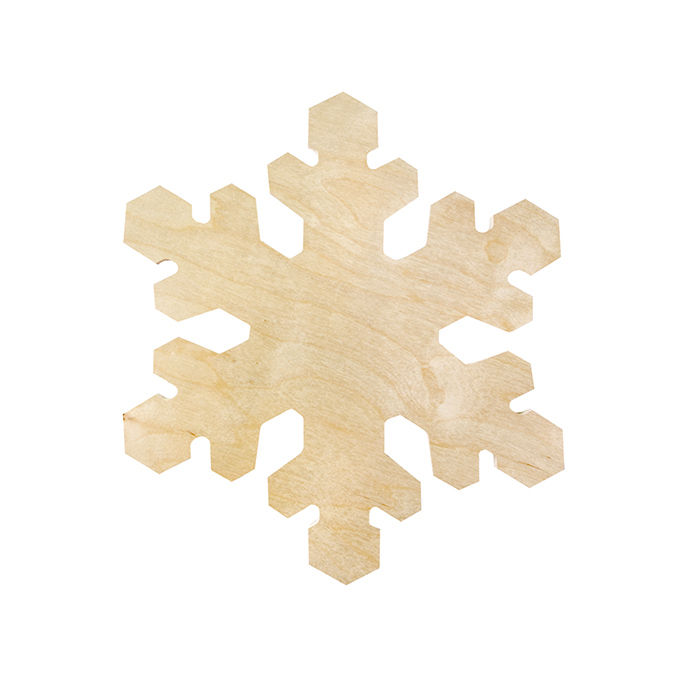Unfinished front face of plywood snowflake shape